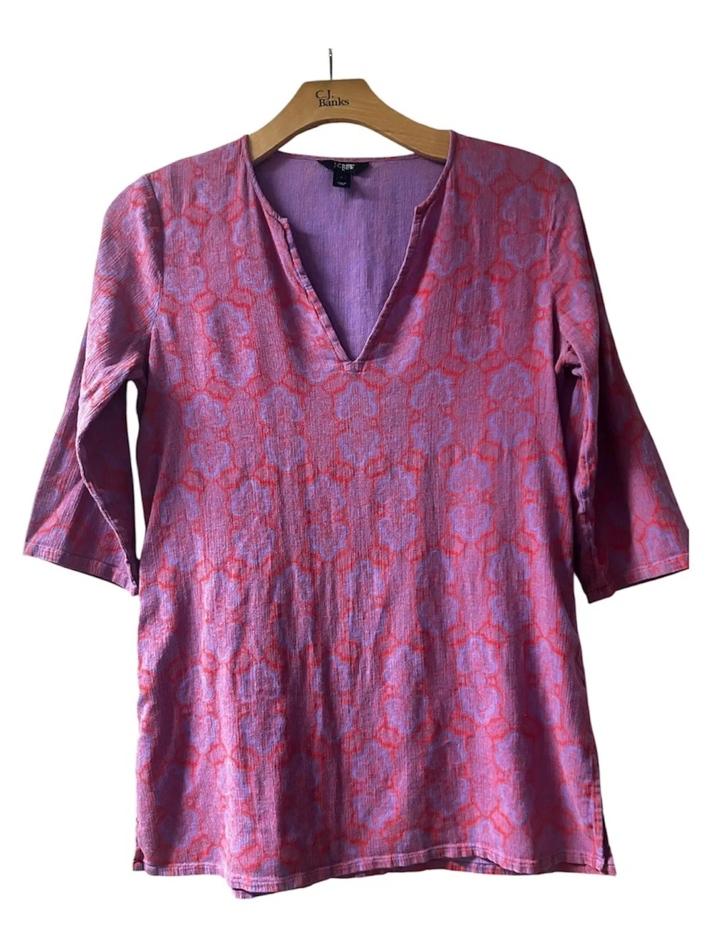 J. Crew Pink and Purple Patterned V-Neck Tunic